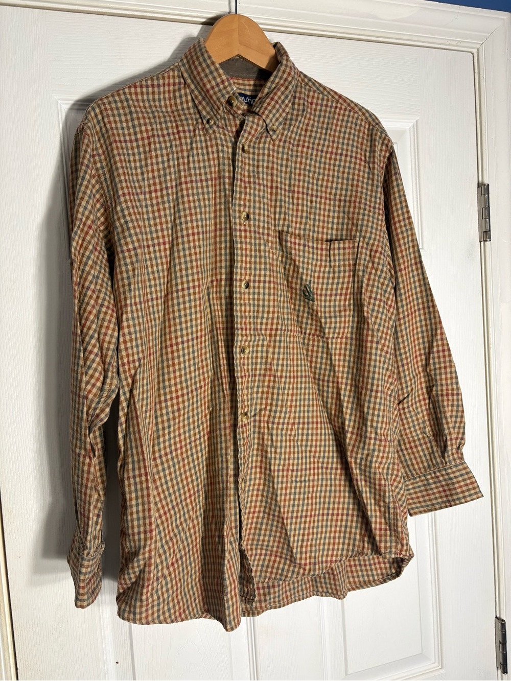 Nautica Men's Plaid Button-Down Shirt in Tan, Green, Red